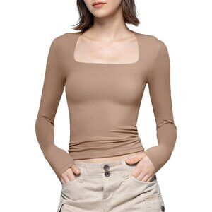 Women's Taffy Square Neck Long Sleeve T Shirts Slim Fit Tops Collection